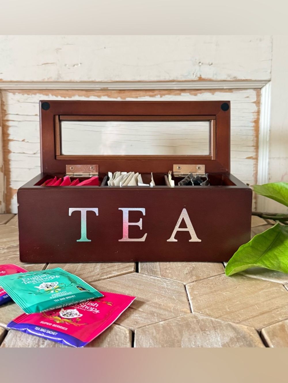 Window Display Wooden Tea Chest 3 Compartments, Espresso Brown